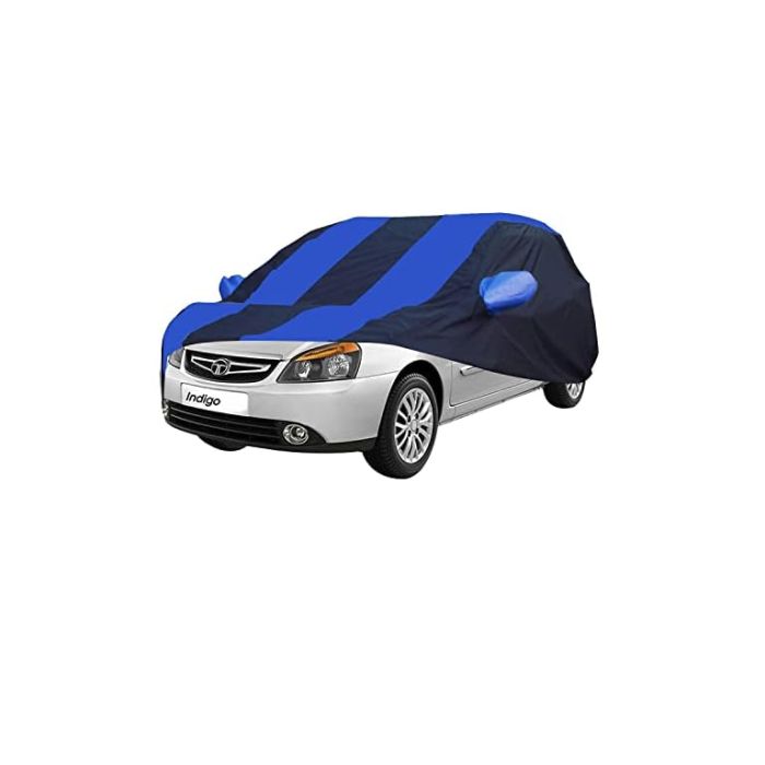 Allextreme TIS5002 Car Body Cover Compatible with Tata Indigo Custom Fit Dustproof UV Heat Resistant Indoor Outdoor Body Protection (Navy Blue & Blue with Mirror)