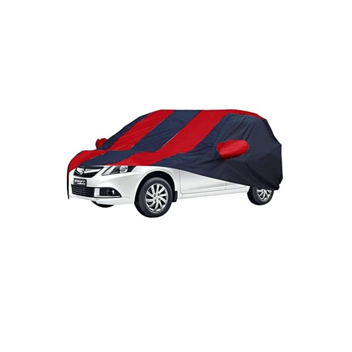 Allextreme MOS5004 Car Body Cover Compatible with Maruti Suzuki Swift Dzire Old Custom Fit Dustproof UV Heat Resistant Indoor Outdoor Body Protection (Navy Blue & Red with Mirror)
