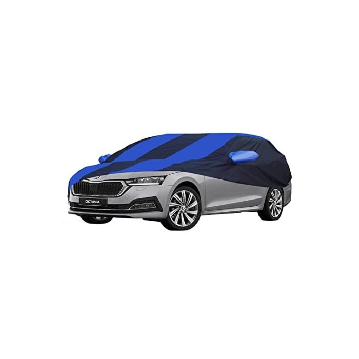 Allextreme SOE5002 Car Body Cover Compatible with Skoda Octavia Custom Fit Dustproof UV Heat Resistant Indoor Outdoor Body Protection (Navy Blue & Blue with Mirror)
