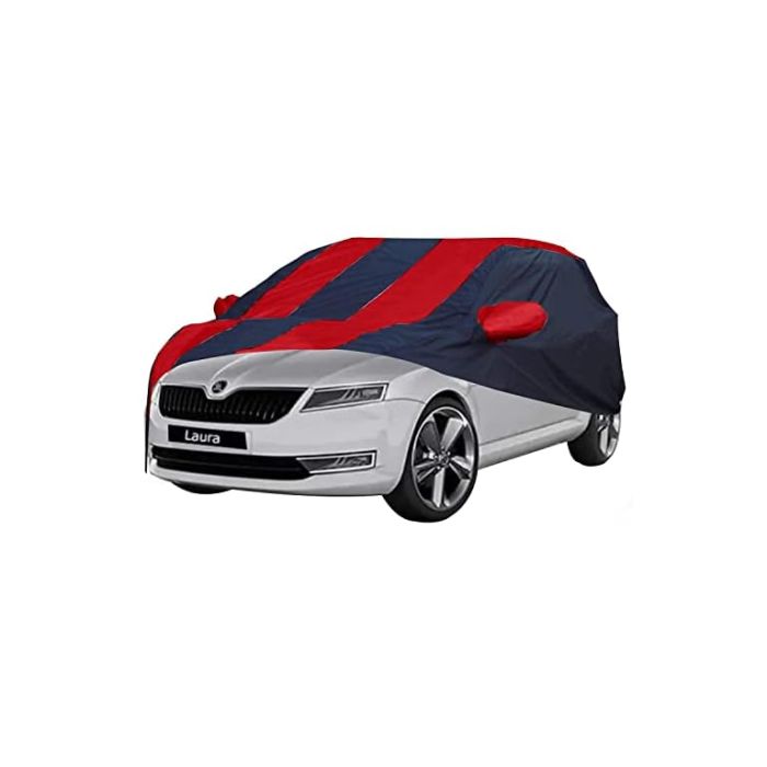 Allextreme SLE5004 Car Body Cover Compatible with Skoda Laura Custom Fit Dustproof UV Heat Resistant Indoor Outdoor Body Protection (Navy Blue & Red with Mirror)