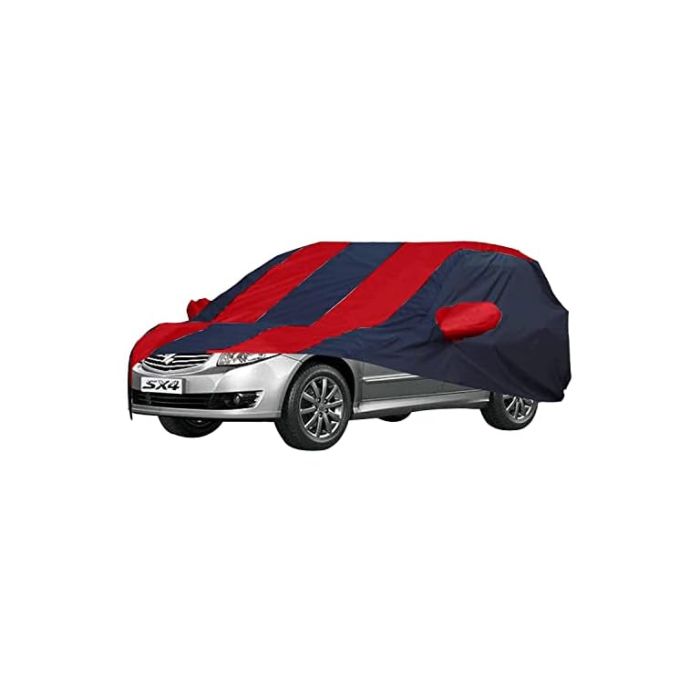 Allextreme MSE5004 Car Body Cover Compatible with Maruti Suzuki Sx4 Custom Fit Dustproof UV Heat Resistant Indoor Outdoor Body Protection (Navy Blue & Red with Mirror)