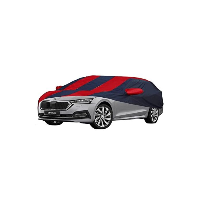 Allextreme SOE5004 Car Body Cover Compatible with Skoda Octavia Custom Fit Dustproof UV Heat Resistant Indoor Outdoor Body Protection (Navy Blue & Red with Mirror)