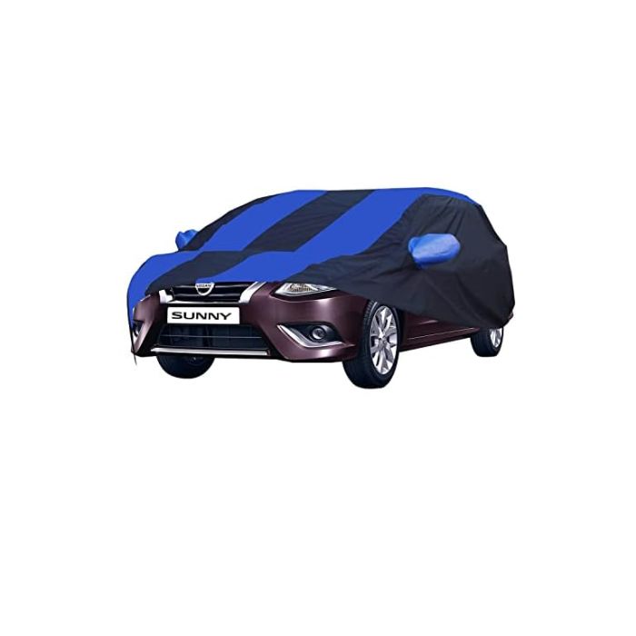 Allextreme NSE5002 Car Body Cover Compatible with Nissan Sunny Custom Fit Dustproof UV Heat Resistant Indoor Outdoor Body Protection (Navy Blue & Blue with Mirror)