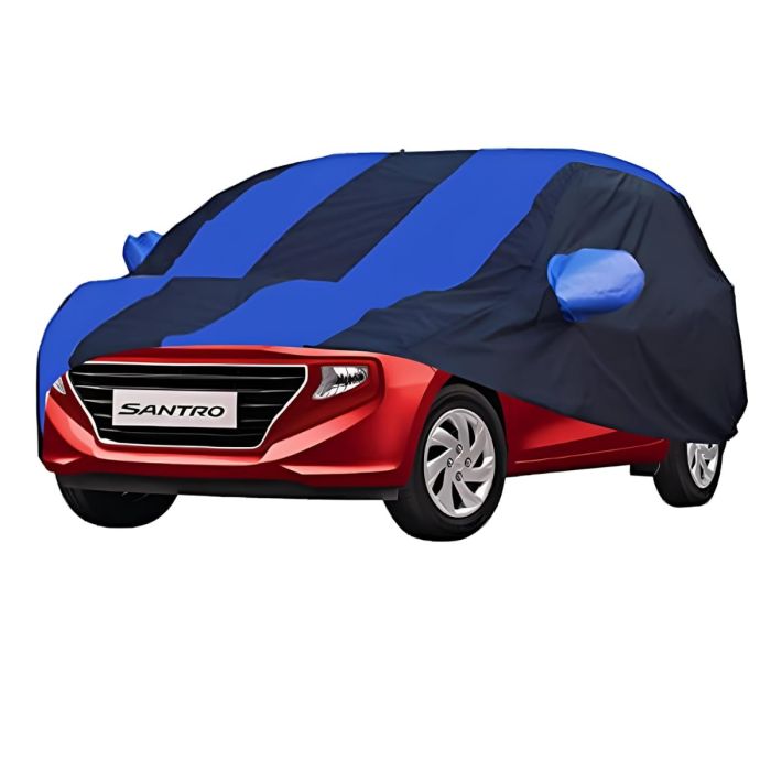 Allextreme HS5002 Car Body Cover Compatible with Hyundai Santro Custom Fit Dustproof UV Heat Resistant Indoor Outdoor Body Protection (Navy Blue & Blue with Mirror)