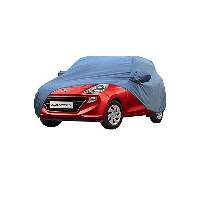 AllExtreme HS5001 Car Body Cover Compatible with Hyundai Santro Custom Fit Dustproof UV Heat Resistant Indoor Outdoor Body Protection (Blue with Mirror)