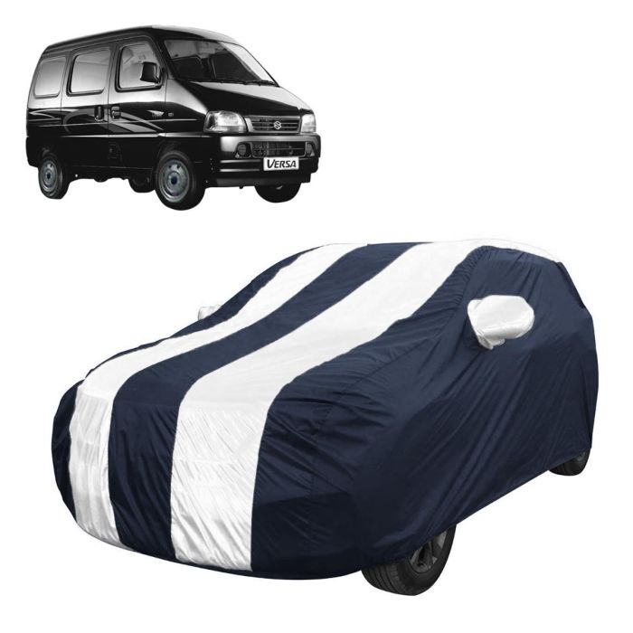 Allextreme MVG5005 Car Body Cover Compatible with Maruti Suzuki Versa Custom Fit Dustproof UV Heat Resistant Indoor Outdoor Body Protection (Navy Blue & White with Mirror)