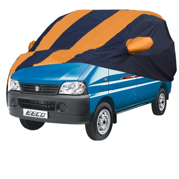Allextreme MEG5003 Car Body Cover Compatible with Maruti Suzuki Eeco Custom Fit Dustproof UV Heat Resistant Indoor Outdoor Body Protection (Navy Blue & Orange with Mirror)
