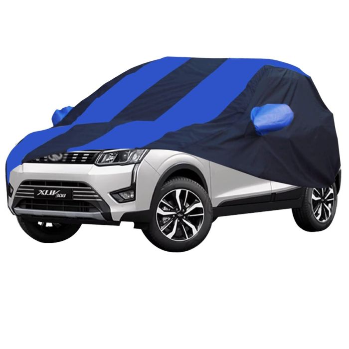 Allextreme MXG5002 Car Body Cover Compatible with Mahindra XUV 300 Custom Fit Dustproof UV Heat Resistant Indoor Outdoor Body Protection (Navy Blue & Blue with Mirror)