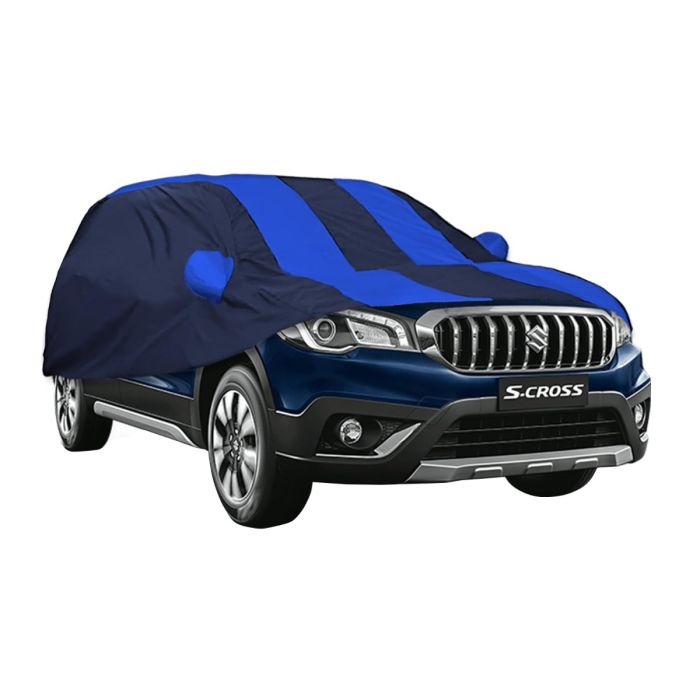 Allextreme MCP5002 Car Body Cover Compatible with Maruti Suzuki S-Cross Custom Fit Dustproof UV Heat Resistant Indoor Outdoor Body Protection (Navy Blue & Blue with Mirror)