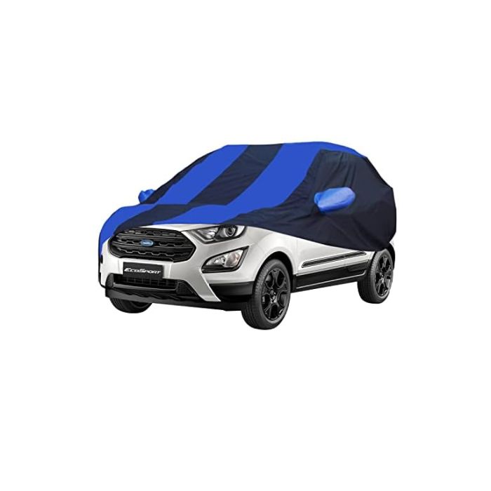 Allextreme MEP5002 Car Body Cover Compatible with Ford Eco Sport Custom Fit Dustproof UV Heat Resistant Indoor Outdoor Body Protection (Navy Blue & Blue with Mirror)