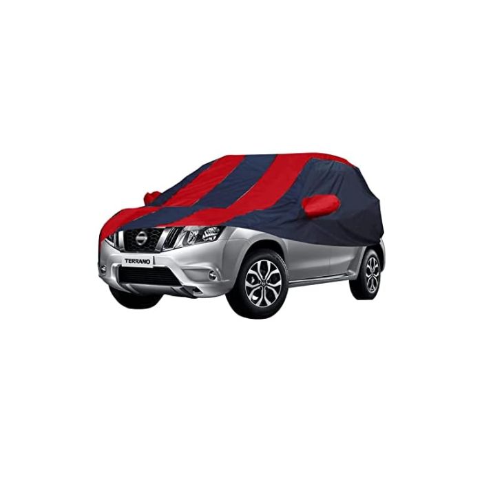 Allextreme NTP5004 Car Body Cover Compatible with Nissan Terrano Custom Fit Dustproof UV Heat Resistant Indoor Outdoor Body Protection (Navy Blue & Red with Mirror)