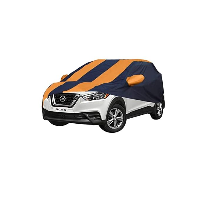 Allextreme NKP5003 Car Body Cover Compatible with Nissan Kicks Custom Fit Dustproof UV Heat Resistant Indoor Outdoor Body Protection (Navy Blue & Orange with Mirror)