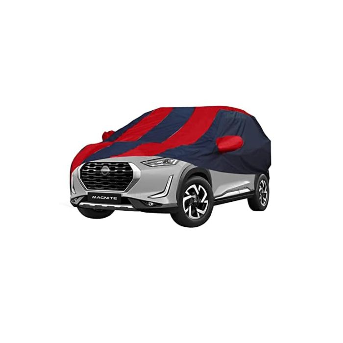 Allextreme NMP5004 Car Body Cover Compatible with Nissan Magnite Custom Fit Dustproof UV Heat Resistant Indoor Outdoor Body Protection (Navy Blue & Red with Mirror)