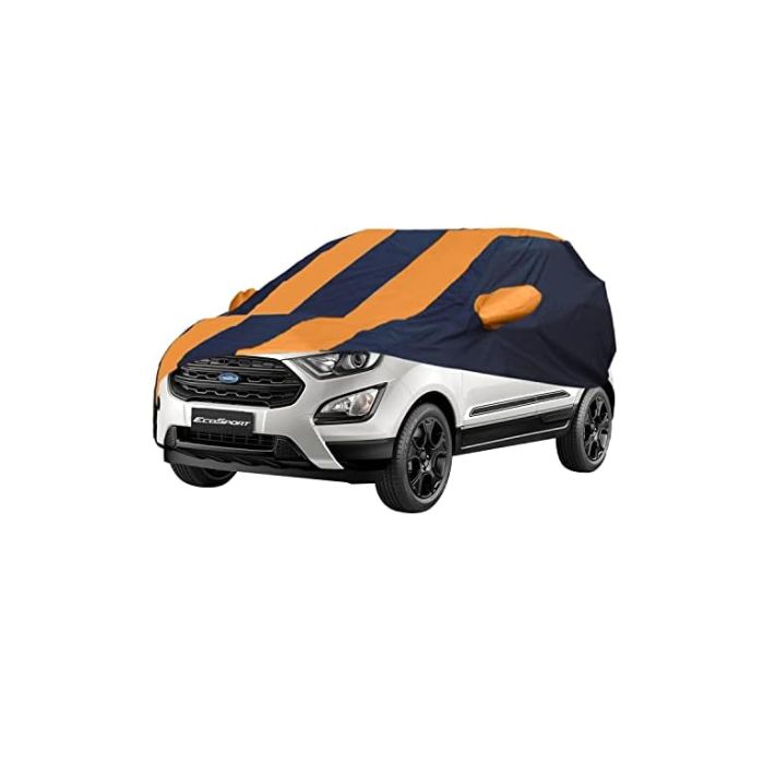 Allextreme MEP5003 Car Body Cover Compatible with Ford Eco Sport Custom Fit Dustproof UV Heat Resistant Indoor Outdoor Body Protection (Navy Blue & Orange with Mirror)