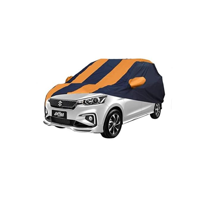 Allextreme MSP5003 Car Body Cover Compatible with Maruti Suzuki Ertiga Custom Fit Dustproof UV Heat Resistant Indoor Outdoor Body Protection (Navy Blue & Orange with Mirror)