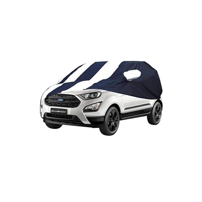 Allextreme MEP5005 Car Body Cover Compatible with Ford Eco Sport Custom Fit Dustproof UV Heat Resistant Indoor Outdoor Body Protection (Navy Blue & White with Mirror)