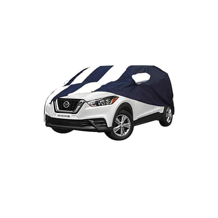 Allextreme NKP5005 Car Body Cover Compatible with Nissan Kicks Custom Fit Dustproof UV Heat Resistant Indoor Outdoor Body Protection (Navy Blue & White with Mirror)
