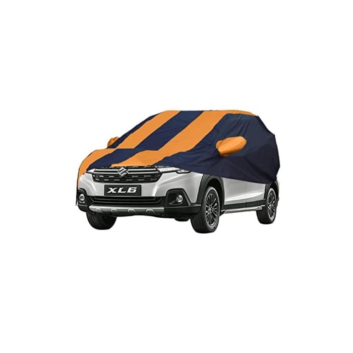Allextreme MXP5003 Car Body Cover Compatible with Maruti Suzuki XL6 Custom Fit Dustproof UV Heat Resistant Indoor Outdoor Body Protection (Navy Blue & Orange with Mirror)