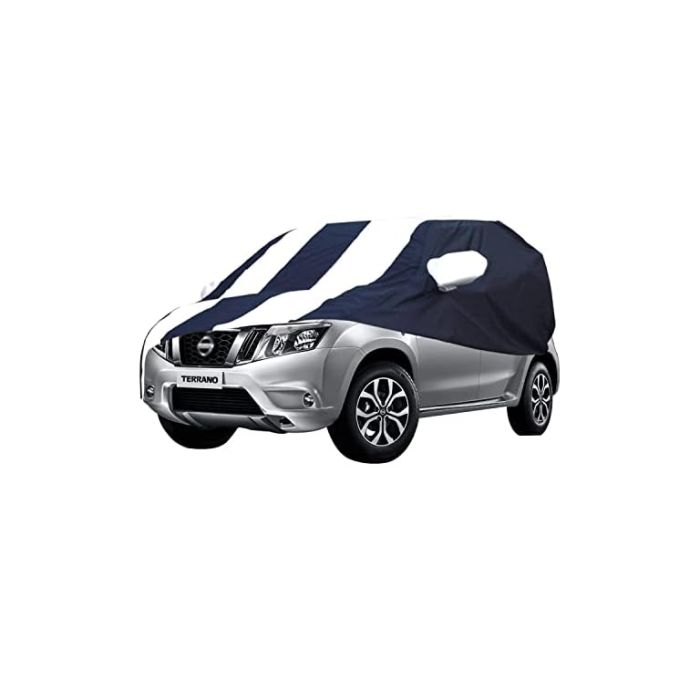 Allextreme NTP5005 Car Body Cover Compatible with Nissan Terrano Custom Fit Dustproof UV Heat Resistant Indoor Outdoor Body Protection (Navy Blue & White with Mirror)