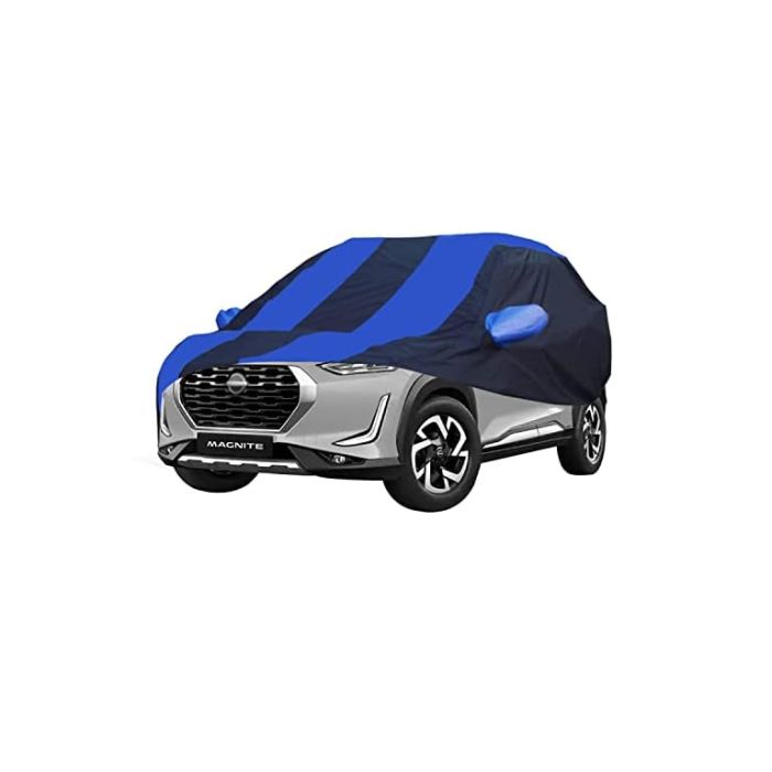 Allextreme NMP5002 Car Body Cover Compatible with Nissan Magnite Custom Fit Dustproof UV Heat Resistant Indoor Outdoor Body Protection (Navy Blue & Blue with Mirror)