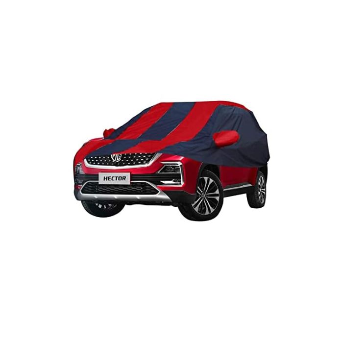 Allextreme MHZ5004 Car Body Cover Compatible with MG Hector Custom Fit Dustproof UV Heat Resistant Indoor Outdoor Body Protection (Navy Blue & Red with Mirror)