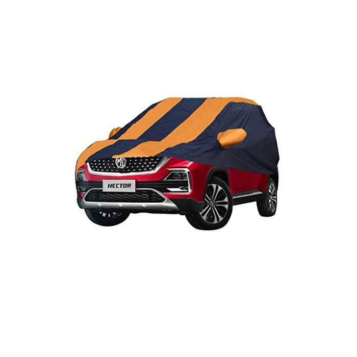 Allextreme MHZ5003 Car Body Cover Compatible with MG Hector Custom Fit Dustproof UV Heat Resistant Indoor Outdoor Body Protection (Navy Blue & Orange with Mirror)
