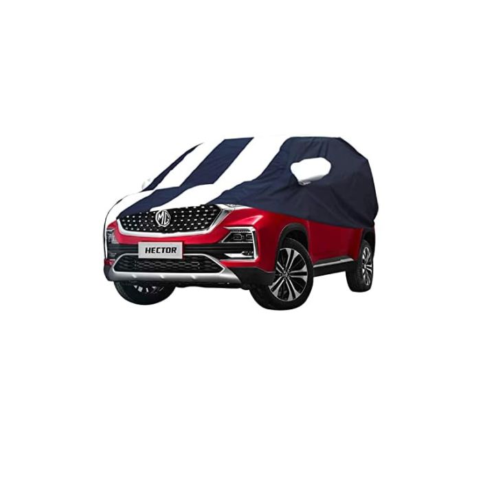 Allextreme MHZ5005 Car Body Cover Compatible with MG Hector Custom Fit Dustproof UV Heat Resistant Indoor Outdoor Body Protection (Navy Blue & White with Mirror)