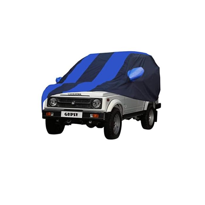Allextreme MGZ5002 Car Body Cover Compatible with Maruti Suzuki Gypsy Custom Fit Dustproof UV Heat Resistant Indoor Outdoor Body Protection (Navy Blue & Blue with Mirror)