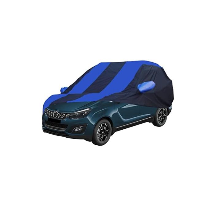 Allextreme RMZ5002 Car Body Cover Compatible with Mahindra Marazzo Custom Fit Dustproof UV Heat Resistant Indoor Outdoor Body Protection (Navy Blue & Blue with Mirror)