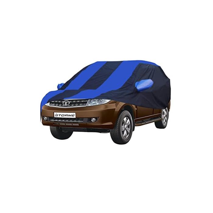 Allextreme TRY5002 Car Body Cover Compatible with Tata Safari Storme Custom Fit Dustproof UV Heat Resistant Indoor Outdoor Body Protection (Navy Blue & Blue with Mirror)