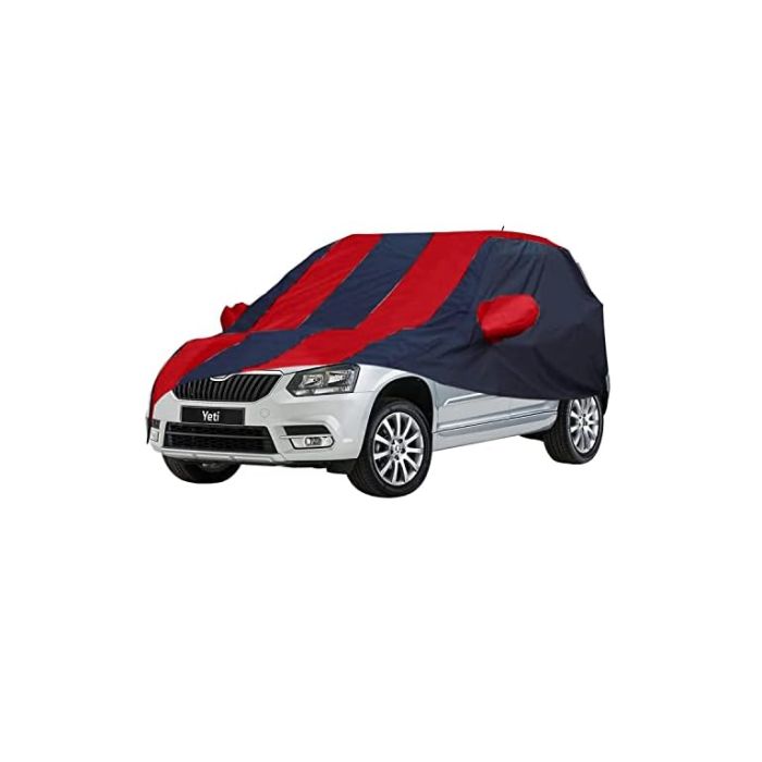 Allextreme SYY5004 Car Body Cover Compatible with Skoda Yeti Custom Fit Dustproof UV Heat Resistant Indoor Outdoor Body Protection (Navy Blue & Red with Mirror)