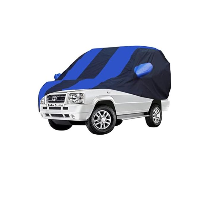 Allextreme TCY5002 Car Body Cover Compatible with Tata Sumo Spacio Custom Fit Dustproof UV Heat Resistant Indoor Outdoor Body Protection (Navy Blue & Blue with Mirror)