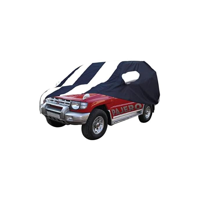 Allextreme MPY5005 Car Body Cover Compatible with Mitsubishi Pajero old Custom Fit Dustproof UV Heat Resistant Indoor Outdoor Body Protection (Navy Blue & White with Mirror)