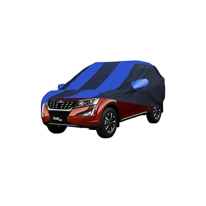 Allextreme MXY5002 Car Body Cover Compatible with Mahindra XUV500 Custom Fit Dustproof UV Heat Resistant Indoor Outdoor Body Protection (Navy Blue & Blue with Mirror)