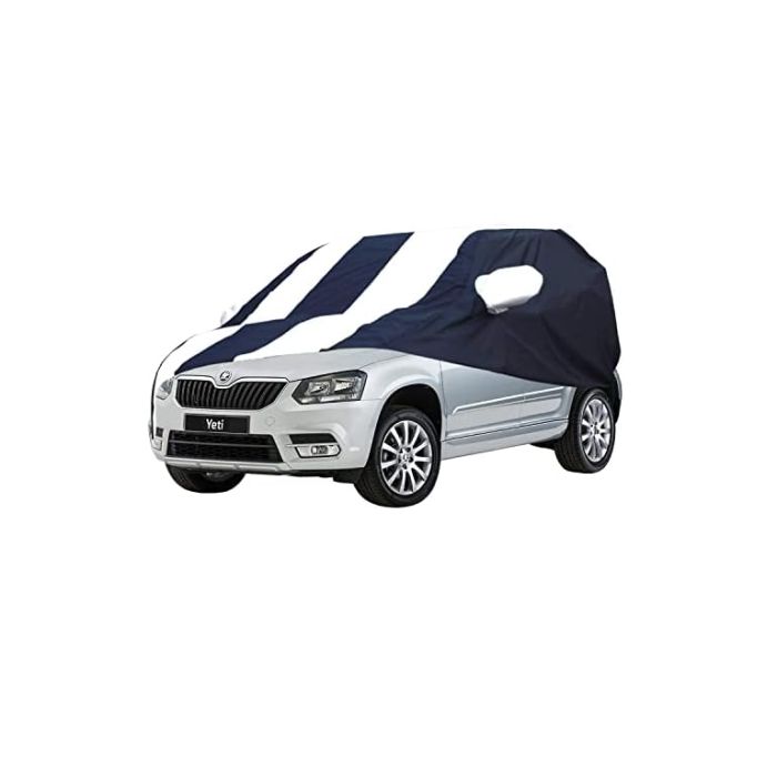 Allextreme SYY5005 Car Body Cover Compatible with Skoda Yeti Custom Fit Dustproof UV Heat Resistant Indoor Outdoor Body Protection (Navy Blue & White with Mirror)