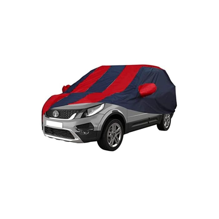 Allextreme THB5004 Car Body Cover Compatible with Tata Hexa Custom Fit Dustproof UV Heat Resistant Indoor Outdoor Body Protection (Navy Blue & Red with Mirror)