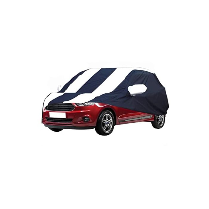 Allextreme RLB5005 Car Body Cover Compatible with Renault Lodgy Custom Fit Dustproof UV Heat Resistant Indoor Outdoor Body Protection (Navy Blue & White with Mirror)