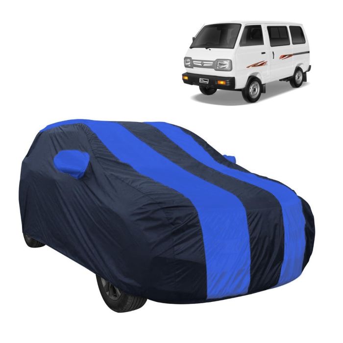 Allextreme MOB5002 Car Body Cover Compatible with Maruti Suzuki Omni Van Custom Fit Dustproof UV Heat Resistant Indoor Outdoor Body Protection (Navy Blue & Blue with Mirror)