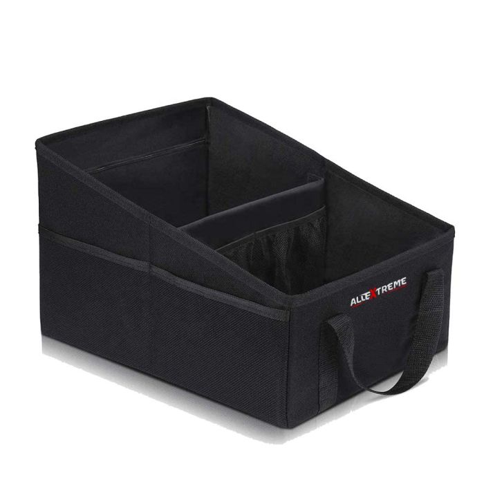 Allextreme Trunk Organizer Backseat Large Anti-Slip Multi-Compartment Foldable Storage Utility Tool Space Saver Bag for Cars, SUVs & Trucks, Black (EX-IT-05)