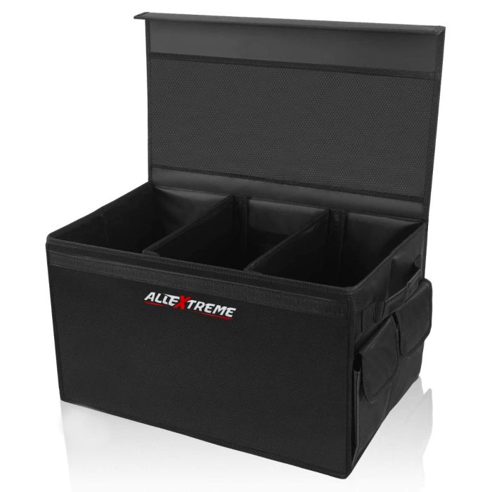 Allextreme EX-IT00 Trunk Organizer with Multi-Compartment, Backseat Organizer, Collapsible Anti-Slip Storage Utility Tool for Space Saver for Cars, SUVs & Trucks (Black, 6 Pockets)