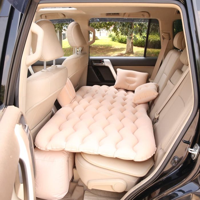 Allextreme A2 Multifunctional Inflatable Car Bed Mattress Universal Car Back Seat for Baby Travel Air Inflation with Two Air Pillows, Car Air Pump and Repair Kit (Random Colors)