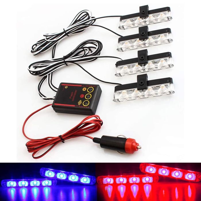 Allextreme EX3EX 4 LED Flash Strobe Lamp Police Emergency Warning Light for Motorcycle Cars and Bike (12W, Set of 4)