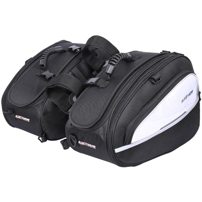 Allextreme EXBSB02 Portable Motorcycle Saddle Bag with Reflective Strips & Large Storage Capacity Having Multiple Pockets for Long journeys (Black & Silver)