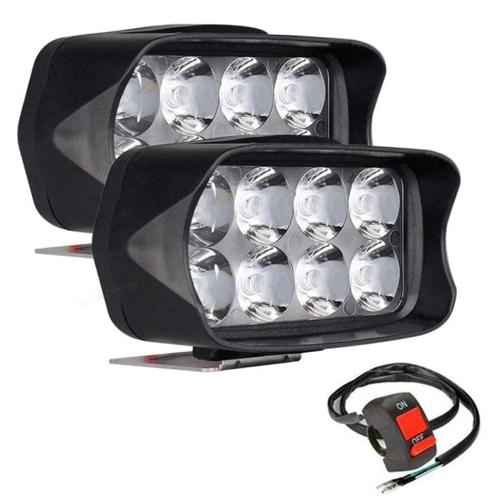 Allextreme EXMNLD2 8 LED Fog Lights Perfect Spot Beam Lamp with Handle Bar Switch for Bikes & Motorcycle (2 PCs, 12W)