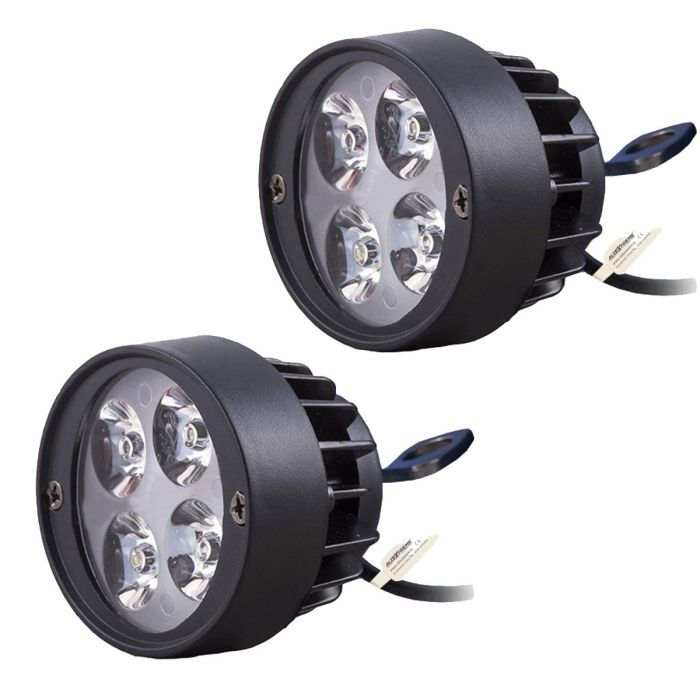Allextreme EX4FHW2 4 LED Round Fog Light 7/8 Inch Handlebar Mirror Mount Driving Head Lamp with Mounting Brackets for Cars and Motorcycle (12W, White Light, 2 PCS)