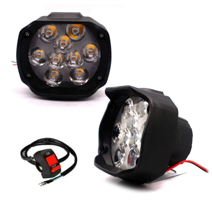 Allextreme EX9FWS2 9 LED Fog Light Spot Beam Waterproof Imported Driving Work Lamp with Handlebar Switch for Motorcycle Bike Cars (15W, 2 PCS)