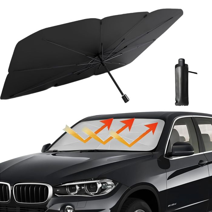 AllExtreme 55''x31'' Car Sun Shade Foldable Windshield Auto Umbrella Protector Front Window Sunshade Vehicle Heat Insulation Protection Universal Fit Cover for Cars UV Block (M, Pack of 1, Black)