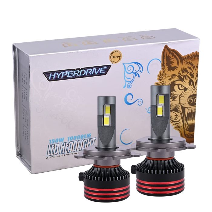AllExtreme EXHBH04 HYPERDRIVE H4 / H19 Headlight Conversion Kit 150W LED CSP Chips 18000LM Headlamp Bulbs 6000K Bright Light IP65 Water Resistant for Car (Set of 2)