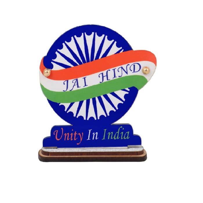AllExtreme EXIF18 Indian Flag With Jai Hind Symbol For Office Desk, Table & Room Universal Showpiece Emblem Car Dashboard Decoration