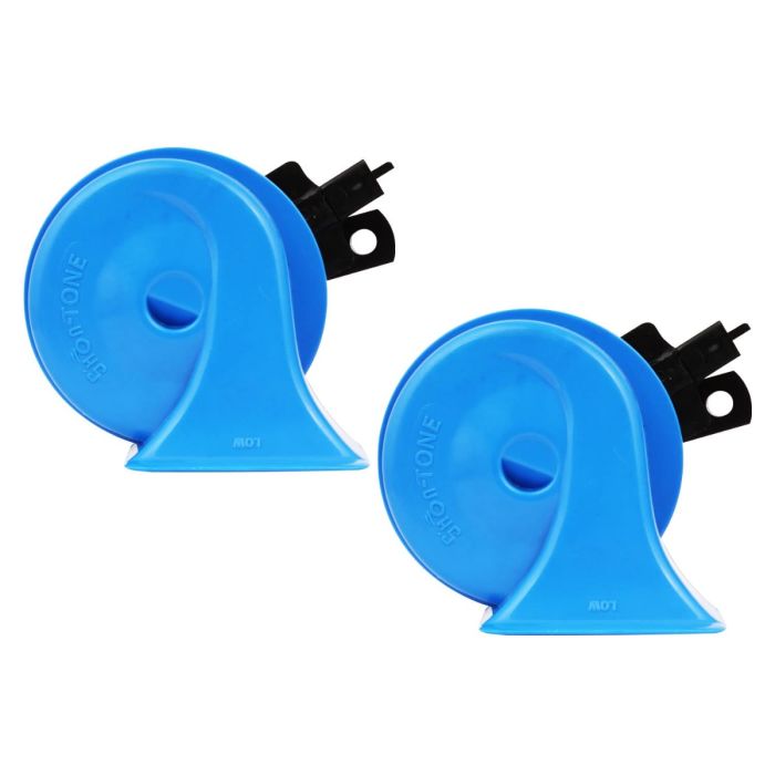 AllExtreme EXEH01 Electric Horn with Siren Sound Level 12V, Low Tone & High Tone For Car, Motorcycle, SUVs & Truck (Blue, Pack of 2)